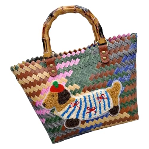 Retro Gestreifte Dackelhund Hunde Handtasche Große Kapazität Strandtaschen Fashion Haustier Liebhaber Für Pendeln Oder Einkaufen Retro Gestreifte Handtasche von XIAOQENAN