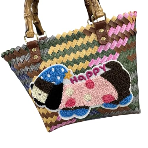 Retro Gestreifte Dackelhund Hunde Handtasche Große Kapazität Strandtaschen Fashion Haustier Liebhaber Für Pendeln Oder Einkaufen Retro Gestreifte Handtasche von XIAOQENAN