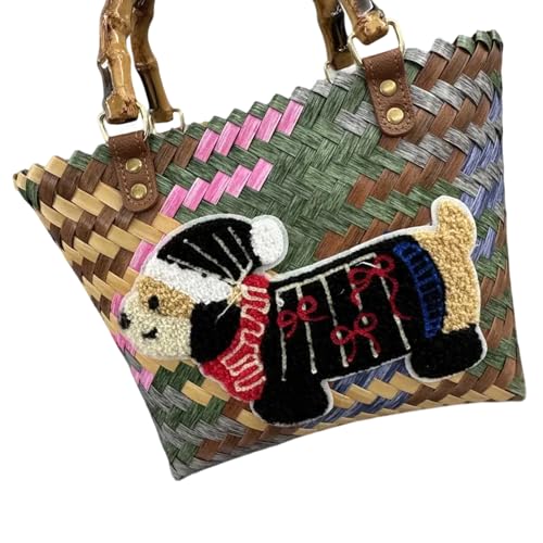 Retro Gestreifte Dackelhund Hunde Handtasche Große Kapazität Strandtaschen Fashion Haustier Liebhaber Für Pendeln Oder Einkaufen Retro Gestreifte Handtasche von XIAOQENAN