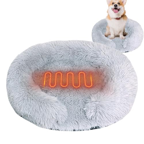XIAOXIAOYU Beheiztes Katzenbett für den Innenbereich, verstellbare Temperaturregelung, USB-beheizte Haustiermatte, rundes Kitty-Heizbett, weiches elektrisches Katzenbett mit 5 Timern, automatische von XIAOXIAOYU