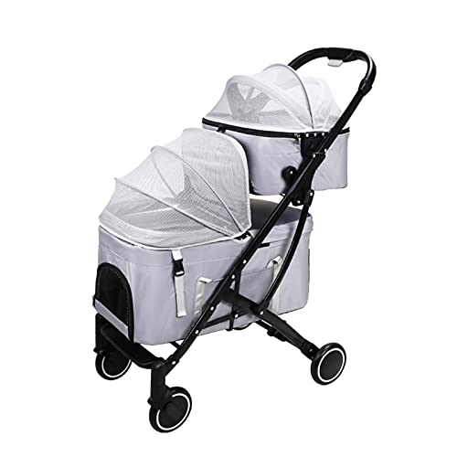 2-lagiger Hunde-Kinderwagen for kleine Hunde und Katzen, Haustier-Kinderwagen for 2 Katzen und Hunde, doppellagiger Haustier-Kinderwagen, abnehmbarer Reisewagen-Träger for Zwillinge oder mehrere(Grey 2-lagiger Hunde-Kinderwagen for kleine Hunde und Katzen, Haustier-Kinderwagen for 2 Katzen und Hunde, doppellagiger Haustier-Kinderwagen, abnehmbarer Reisewagen-Träger for Zwillinge oder mehrere(Grey von XIAOYIWIN