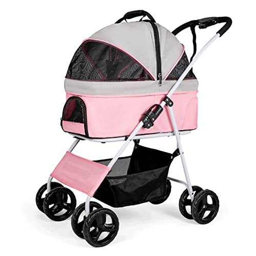 Haustier-Hundewagen for mittelgroße kleine Hunde und Katzen mit einem Gewicht von bis zu 20 kg, luxuriöser Hundewagen, faltbarer 4-Rad-Kinderwagen for Katzen und Hunde mit abnehmbarem Träger, atmungsa von XIAOYIWIN