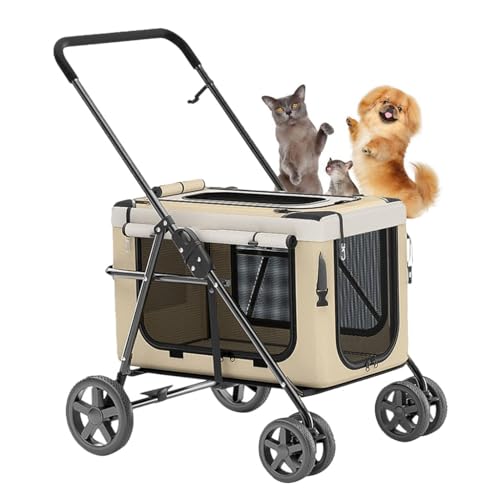 XIAOYIWIN Haustier-Kinderwagen, Abnehmbarer Hundewagen for Hunde, Katzen, Welpen und Kätzchen, Hundewagen for kleine und mittelgroße Hunde, Hundewagen, Faltbarer Katzen-Reisewagen(Khaki) XIAOYIWIN Haustier-Kinderwagen, Abnehmbarer Hundewagen for Hunde, Katzen, Welpen und Kätzchen, Hundewagen for kleine und mittelgroße Hunde, Hundewagen, Faltbarer Katzen-Reisewagen(Khaki) von XIAOYIWIN