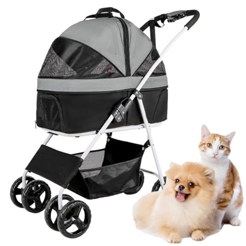 Hundewagen für mittelgroße und kleine Hunde, 3-in-1 Haustier-Kinderwagen, Katzentragetasche, Reisetasche, Reisewagen, Reißverschluss, einfacher Einhand-Faltung, Grau A Hundewagen für mittelgroße und kleine Hunde, 3-in-1 Haustier-Kinderwagen, Katzentragetasche, Reisetasche, Reisewagen, Reißverschluss, einfacher Einhand-Faltung, Grau A von XIAOYIWIN
