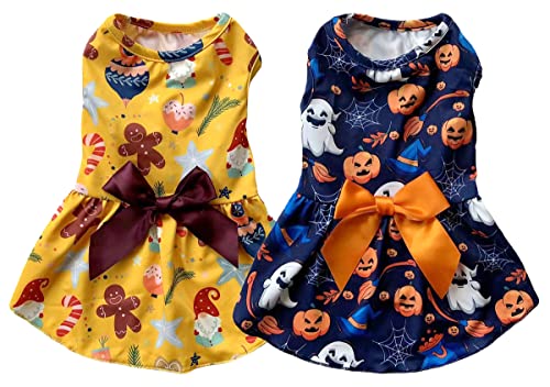 XIAOYU 2 Stücke Halloween Hundekleider mit Schleife Urlaub Festival Hundekleider Halloween Hund Kostüme für kleine Hunde Katzen Cosplay, XL XIAOYU 2 Stücke Halloween Hundekleider mit Schleife Urlaub Festival Hundekleider Halloween Hund Kostüme für kleine Hunde Katzen Cosplay, XL von XIAOYU