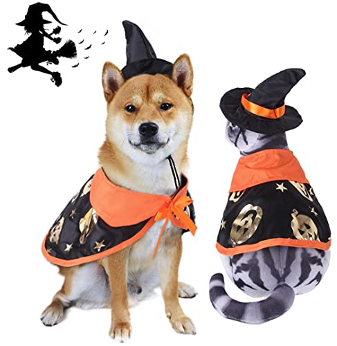XIAOYU 2-teiliges Halloween-Hundekostüm-Set, Vampirumhang und Hexenhut für Hunde, Katzen, Halloween, Party, Urlaub, Cosplay, Stil B, L von XIAOYU