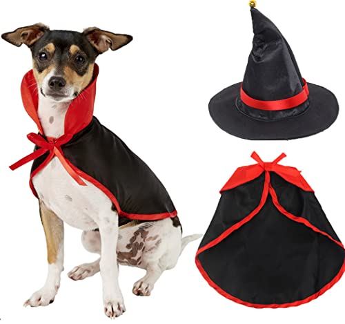 XIAOYU 2-teiliges Halloween-Hundekostüm-Set, Vampirumhang und Hexenhut für Hunde, Katzen, Halloween, Party, Urlaub, Cosplay, Stil C, S von XIAOYU