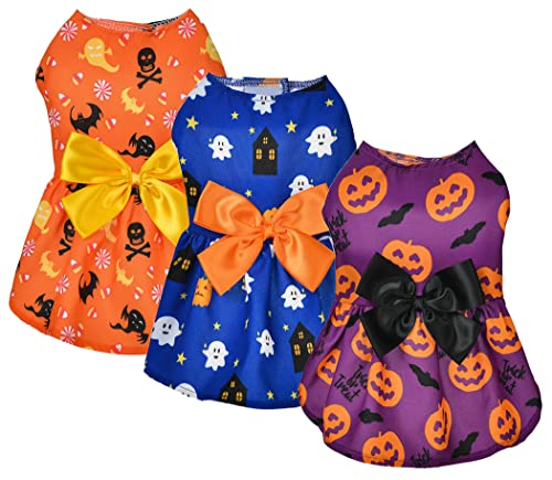 XIAOYU 3 Stück Halloween Hundekleid, Welpe Hund Urlaub Party Kostüm, Skelett/Geist/Kürbis Röcke, Hundekleidung Kleider für kleine Hunde Katze, L von XIAOYU