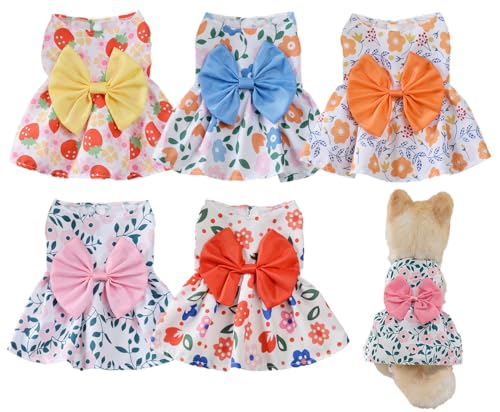 XIAOYU 5-teilige Welpen Hund Kleider Bowknot Prinzessin Kleider Welpen Blumen Weste Rock Niedliche Haustier Sommer Outfits Kleidung für kleine Hunde Katzen, XL von XIAOYU