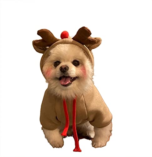 XIAOYU Haustier Kleidung Hund Sweatshirt Weihnachten Elch Kostüm Welpen Katze Hoodie Mantel Lustige Haustier Cosplay Kleidung mit Kappe S von XIAOYU
