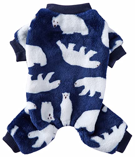 XIAOYU Hund Pyjama Winter Warm Onesies Jumpsuit 4 Beine Hundekleidung mit Niedlichem Eisbär Muster für kleine Hunde Katze Halloween Weihnachten Cosplay, Dunkelblau,L von XIAOYU