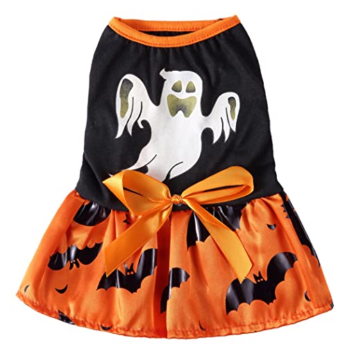 XIAOYU Hundekleid für Halloween Urlaub Thema Geisterfledermaus Muster Hunderock für kleine mittelgroße Hunde Katzen Cosplay(L) von XIAOYU