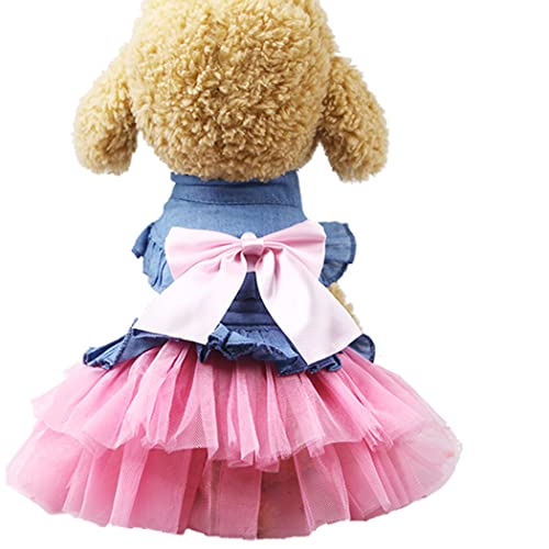 XIAOYU Hundekleider Haustier Bowknot Prinzessin Rock Sommer Denin Hundeweste Hemden Sommerkleid süße Hochzeitsfeier Kleider Haustierkleidung Bekleidung für kleine Hunde und Katzen, Rosa, S von XIAOYU