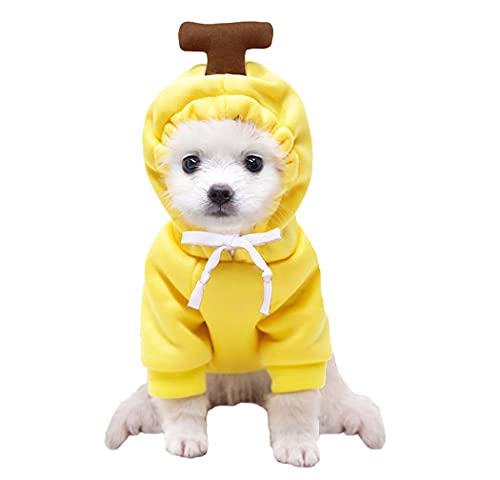 XIAOYU Haustierkleidung Hund Hoodies warmes Sweatshirt Mantel Welpen Herbst Winter Bekleidung Overall mit Fruchthaube, Banane, M von XIAOYU