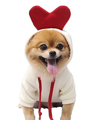 XIAOYU Haustierkleidung Hund Hoodies warmes Sweatshirt Mantel Welpen Herbst Winter Bekleidung Overall mit Fruchthaube, Liebe, S von XIAOYU