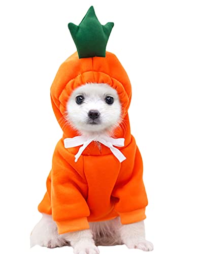 XIAOYU Haustierkleidung Hund Hoodies warmes Sweatshirt Mantel Welpen Herbst Winter Bekleidung Overall mit Fruchthaube, Karotte, M von XIAOYU