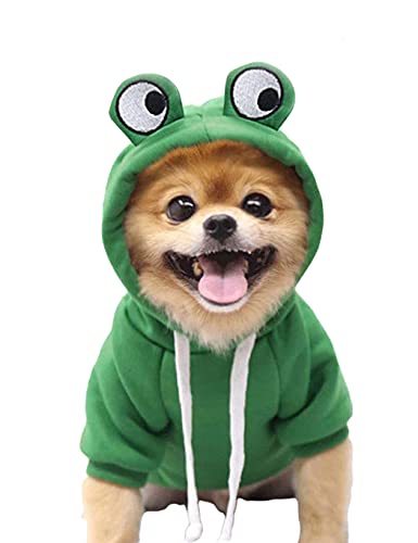 XIAOYU Haustierkleidung Hund Hoodies warmes Sweatshirt Mantel Welpen Herbst Winterbekleidung Overall mit Fruchthaube, Frosch, S von XIAOYU