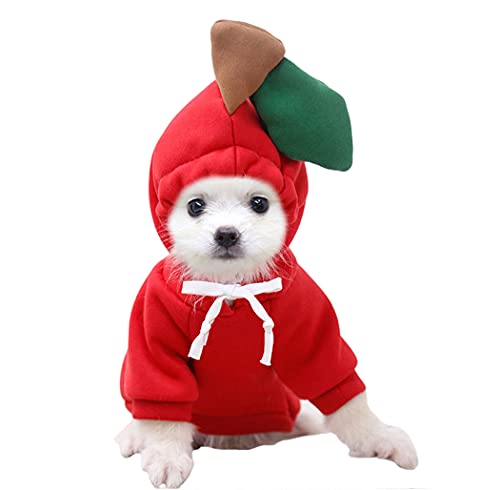 XIAOYU Haustierkleidung Hund Hoodies warmes Sweatshirt Mantel Welpen Herbst Winter Bekleidung Overall mit Fruchthaube, Apfel, S von XIAOYU