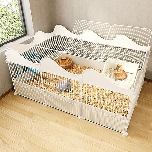 Hasenstall Innen for 2 Hasen, Meerschweinchen, Welpen, Pet Products Portable Metalldraht Yard Fence, Metallkäfig for Kleine Haustiere (Color : White, Size : 6b) von XIAOZHUANGXIONG