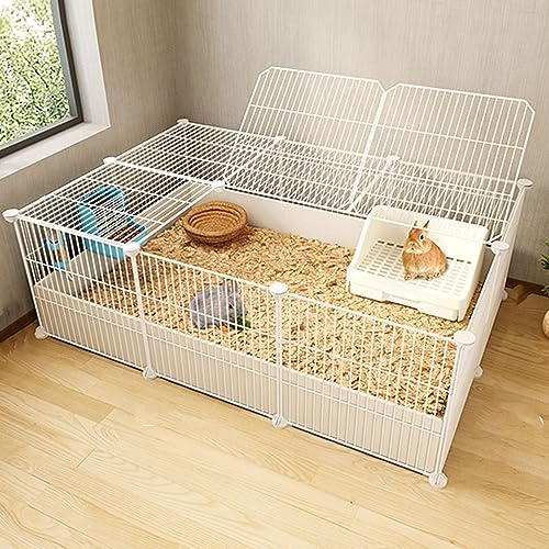 XIAOZHUANGXIONG Hasenstall Innen for 2 Hasen, Meerschweinchen, Welpen, Pet Products Portable Metalldraht Yard Fence, Metallkäfig for Kleine Haustiere (Color : White, Size : 6a) von XIAOZHUANGXIONG