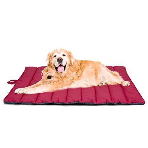 XIAPIA wasserdichte Hundematte für Outdoor, Waschbares Hundebett, Antistatik, Hygienisch, Faltbar, Große Reisedecke für Haustier 110x68 cm (Rot/Grau) von XIAPIA