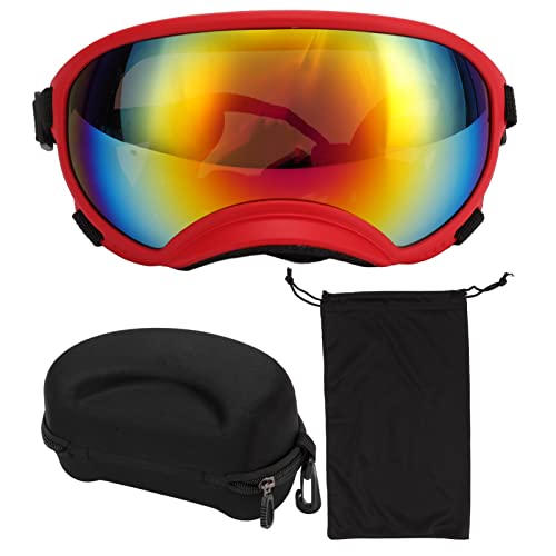 XIASABA L Hundebrille, winddichte Hundesonnenbrille mit Riemen, für große rote Rahmen und transparente Schutzbrillen (roter Rahmen, rote Linse) von XIASABA
