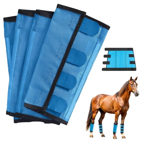 Breathable Mesh Horse Flyproof Leggings, Fly Boots for Horses Set of 4, Shoofly Boots Set for Horses with Lightweight Mesh for Pasture or Stable Use (Blue) von XIBHDN