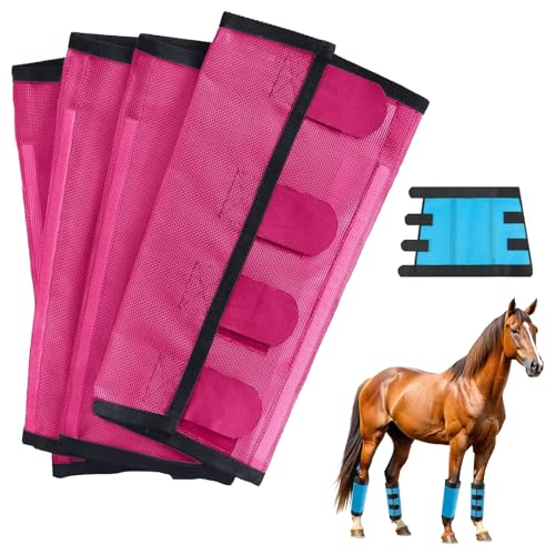 Breathable Mesh Horse Flyproof Leggings, Fly Boots for Horses Set of 4, Shoofly Boots Set for Horses with Lightweight Mesh for Pasture or Stable Use (Rose red) von XIBHDN