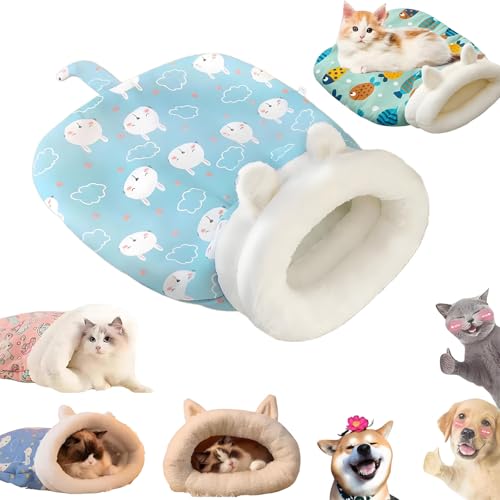 Cozy Pet Nest for Cats and Dogs, Cat Sleeping Bag, Cozy Cave Dog Bed, Self-Warming Soft Plush Feline Bed for Puppy and Kitten, 360° Warm Semienclosed Design Cat Snuggle Sack Pet Bed (Blue Rabbit) von XIBHDN