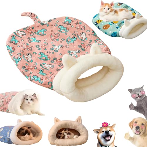 Cozy Pet Nest for Cats and Dogs, Cat Sleeping Bag, Cozy Cave Dog Bed, Self-Warming Soft Plush Feline Bed for Puppy and Kitten, 360° Warm Semienclosed Design Cat Snuggle Sack Pet Bed (Pink Horse) von XIBHDN