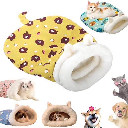 Cozy Pet Nest for Cats and Dogs, Cat Sleeping Bag, Cozy Cave Dog Bed, Self-Warming Soft Plush Feline Bed for Puppy and Kitten, 360° Warm Semienclosed Design Cat Snuggle Sack Pet Bed (Yellow Bear) von XIBHDN