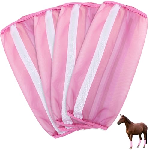 Loose Fitting Horse Leggings Breathable Fine Mesh Leg Guard Anti-Moskito Fly Boots for Horse Equestrian Equipment Protect Horse Legs Set of 4 (Pink) von XIDAJIE