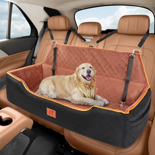 XIEEAOZEE Hunde-Autobett, bequemer Reisesitz für große/mittelgroße Hunde, vollständig abnehmbar und waschbar, mit dickem Kissen, Schwarz und Braun von XIEEAOZEE