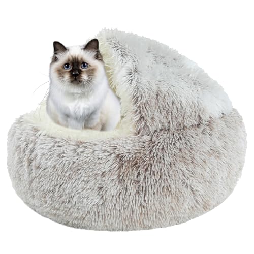 Beruhigendes Katzenbett, Haustierbett, Katzenbett, Haus für Indoor-Katzen, kleine Hunde, rutschfestes Katzenbett, Katzenschlafbett, Hundekatzenkissen, Anti-Angst-Katzensofa, Katzennest, 40 cm, Kaffee von XIEMINLE