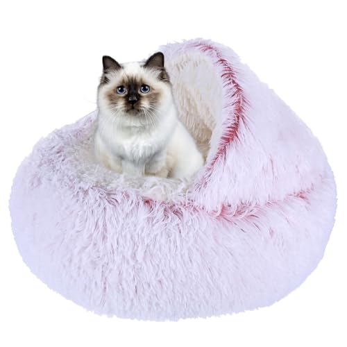 Beruhigendes Katzenbett, Haustierbett, Katzenbett, Haus für Indoor-Katzen, kleine Hunde, rutschfestes Katzenbett, Katzenschlafbett, Hundekatzenkissen, Anti-Angst-Katzensofa, Katzennest, 40 cm, Rosa von XIEMINLE