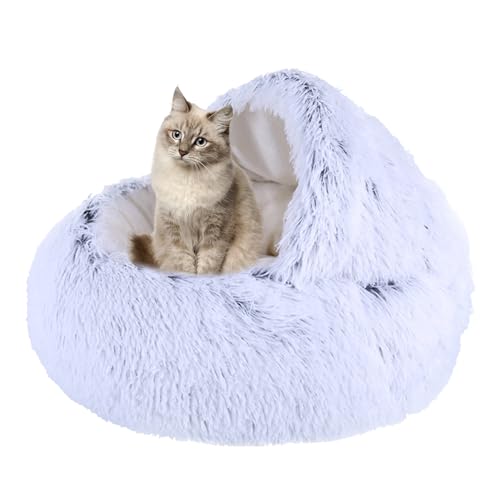 Beruhigendes Katzenbett für Indoor-Katzen, Plüsch-Katzenhaus Katzenzelt, Kissen für kleine, mittelgroße und große Haustiere, Donut-Kuschelnest mit rutschfester Unterseite, Katzenkissenkorb, 40 cm, von XIEMINLE