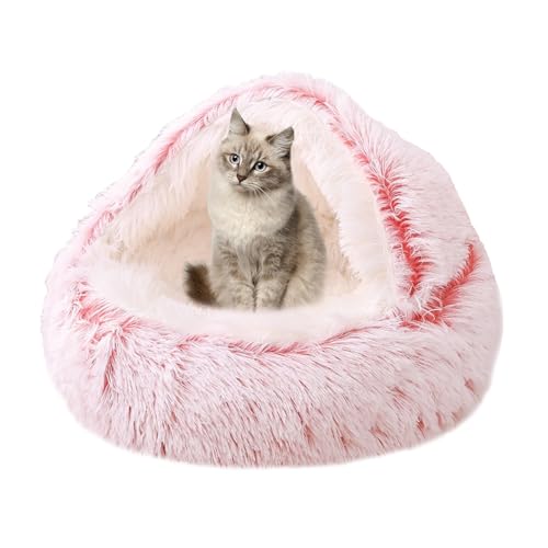 Beruhigendes Katzenbett für Indoor-Katzen, Plüsch-Katzenhaus Katzenzelt, Kissen für kleine, mittelgroße und große Haustiere, Donut-Kuschelnest mit rutschfester Unterseite, Katzenkissenkorb, 50 cm, von XIEMINLE