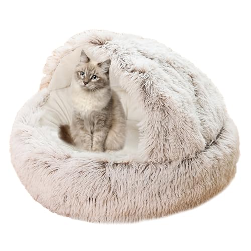 Beruhigendes Katzenbett für Indoor-Katzen, Plüsch-Katzenhaus Katzenzelt Kissen für kleine, mittelgroße und große Haustiere, Donut-Kuschelnest mit rutschfester Unterseite, Katzenkissenkorb, 40 cm, von XIEMINLE