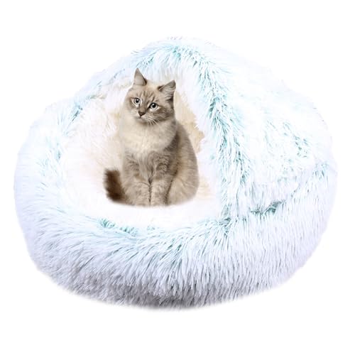 Beruhigendes Katzenbett für Indoor-Katzen, Plüsch-Katzenhaus Katzenzelt Kissen für kleine, mittelgroße und große Haustiere, Donut-Kuschelnest mit rutschfester Unterseite, Katzenkissenkorb, 50 cm, Grün von XIEMINLE