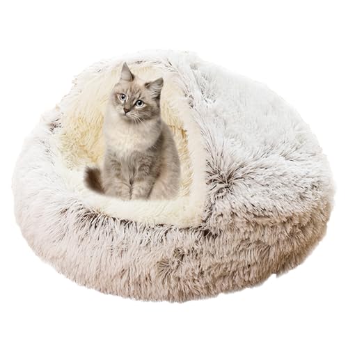 Beruhigendes Katzenbett für Indoor-Katzen, Plüsch-Katzenhaus Katzenzelt Kissen für kleine, mittelgroße und große Haustiere, Donut-Kuschelnest mit rutschfester Unterseite, Katzenkissenkorb, 60 cm, von XIEMINLE