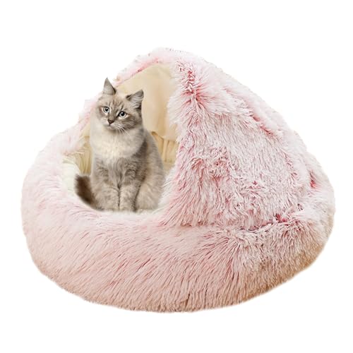 Beruhigendes Katzenbett für Indoor-Katzen, Plüsch-Katzenhaus Katzenzelt Kissen für kleine, mittelgroße und große Haustiere, Donut-Kuschelnest mit rutschfester Unterseite, Katzenkissenkorb, 60 cm, von XIEMINLE