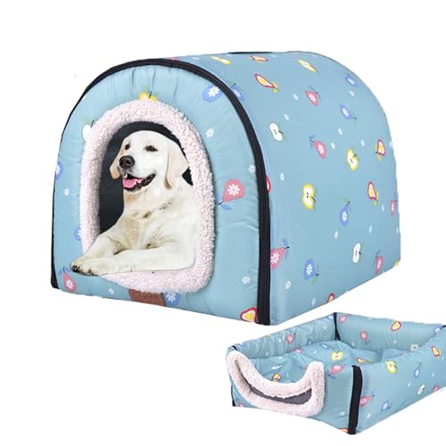 Extra große Hundehütte, Hundebett Haustierhaus mit rutschfester Unterseite, Hundesofa Bett mit waschbarem Bezug, 2-in-1-Haustierbett für Hunde und Katzen, Hundematte, Katzenschutz, 105 x 80 x 78 cm, von XIEMINLE