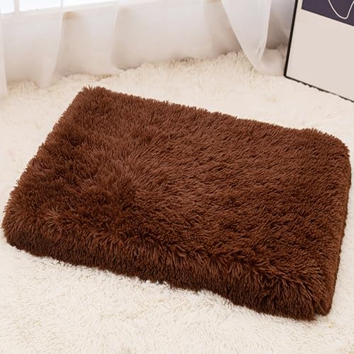 Hundebett, warme Hundematratze, Plüsch, Anti-Angstkissen, weiche Haustiermatte, Bett für Welpen, mit rutschfester Unterseite und waschbarem, abnehmbarem Bezug (120 x 75 x 6 cm, Dunkelbraun) von XIEMINLE