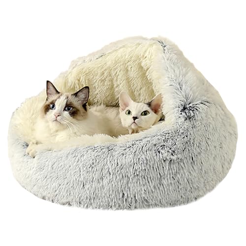 Katzenbett, Katzensofa, Donut-Haustierbett für Kätzchen und Welpen, Haustierkissen mit rutschfester Unterseite, Plüsch-Katzenzeltkissen, Katzennest, waschbar, Katzenschlafbett, 50 cm, Grau von XIEMINLE