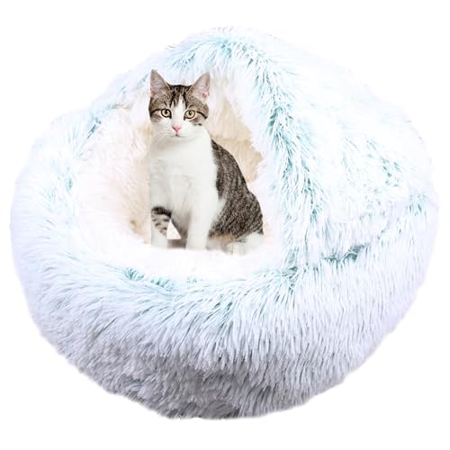 Katzenbett, Katzensofa, Donut-Haustierbett für Kätzchen und Welpen, Haustierkissen mit rutschfester Unterseite, Plüsch-Katzenzeltkissen, Katzennest, waschbar, Katzenschlafbett, 60 cm, Grün von XIEMINLE