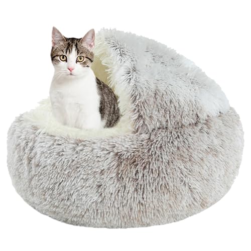 Katzenbett, Katzensofa, Donut-Haustierbett für Kätzchen und Welpen, Haustierkissen mit rutschfester Unterseite, Plüsch-Katzenzeltkissen, Katzennest, waschbar, Katzenschlafbett, 60 cm, Kaffee von XIEMINLE