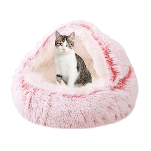 Katzenbett, Katzensofa, Donut-Haustierbett für Kätzchen und Welpen, Haustierkissen mit rutschfester Unterseite, Plüsch-Katzenzeltkissen, Katzennest, waschbar, Katzenschlafbett, 60 cm, Rosa von XIEMINLE