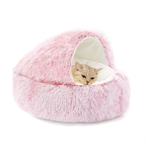 Katzenbett, flauschig, Donut-Katzenhöhle, Plüsch, Anti-Angst, Haustierbett für Kätzchen und Welpen, mit Kapuze, Schlafhöhle, gemütlich, kleines Kätzchennest mit rutschfester Unterseite, 65 x 65 x 20 von XIEMINLE
