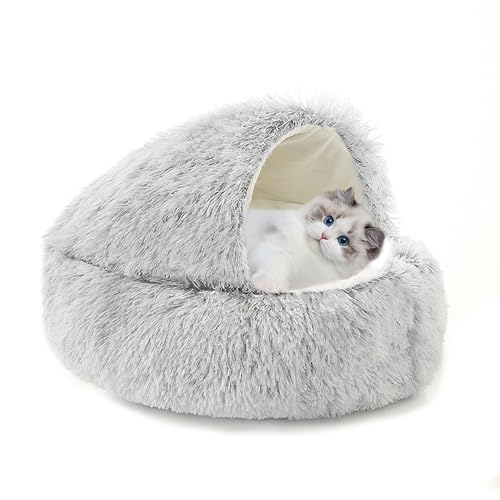 Katzenbett, flauschig, mit Kapuze, Katzenhöhle für den Innenbereich, Plüsch-Schlafbett, Höhle, maschinenwaschbar, Haustier-Schlafkissen, beruhigendes Kätzchennest mit rutschfester Unterseite (50 x 50 Katzenbett, flauschig, mit Kapuze, Katzenhöhle für den Innenbereich, Plüsch-Schlafbett, Höhle, maschinenwaschbar, Haustier-Schlafkissen, beruhigendes Kätzchennest mit rutschfester Unterseite (50 x 50 von XIEMINLE