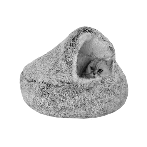 Katzenbett, flauschig, mit Kapuze, warmes Haustierbett, Höhlen, gemütlich, beruhigend, Haustier-Schlafkissen, Plüsch, Donut-Kuschelnest mit rutschfester Unterseite, für Welpen und Kätzchen, 40 x 40 x von XIEMINLE